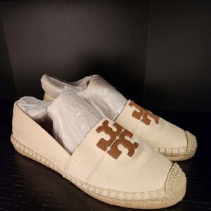 Tory Burch Cream and Brown Espadrilles